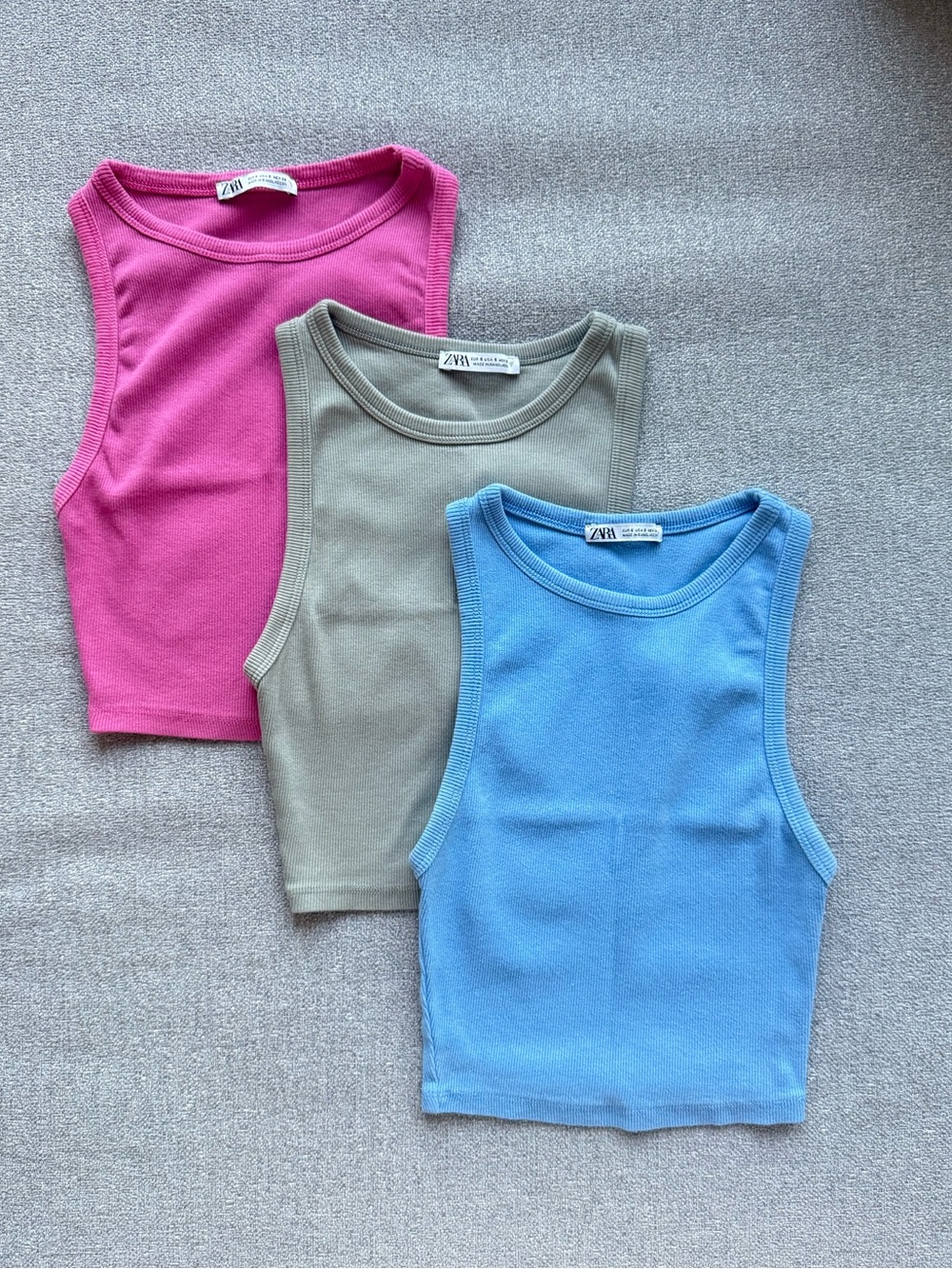 ZARA Women’s Ribbed Tank Top Bundle - Set of 3 in Pink, Green, Blue - size small